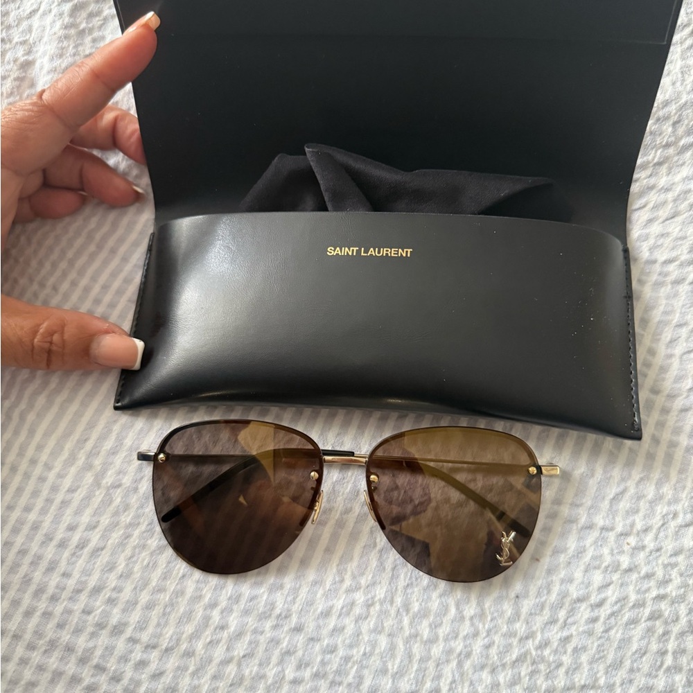 Saint Laurent Gold and Brown Aviator Sunglasses